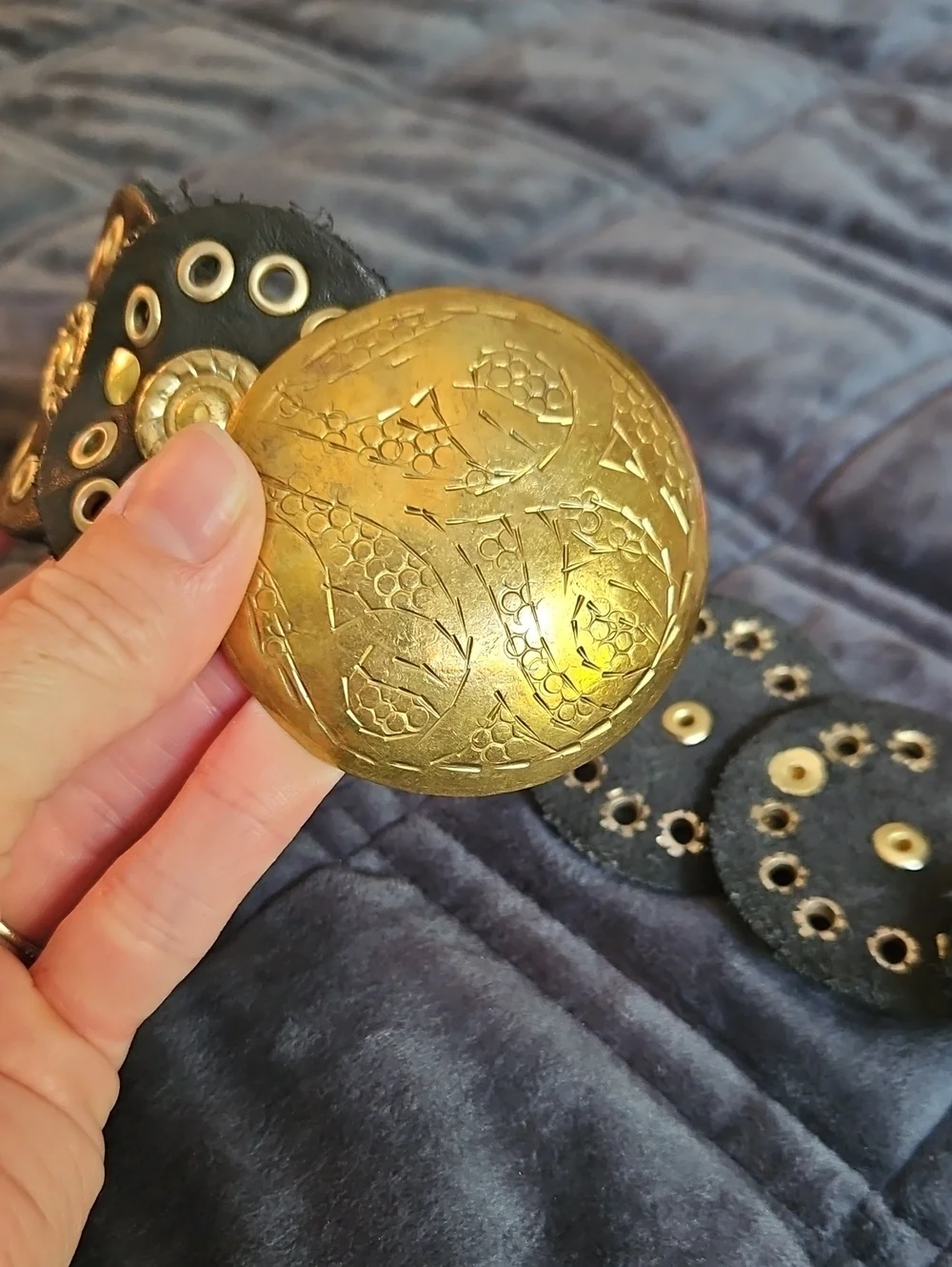 Free People Follow Your Arrow Leather Medallion Belt, Black, Gold Brass, L